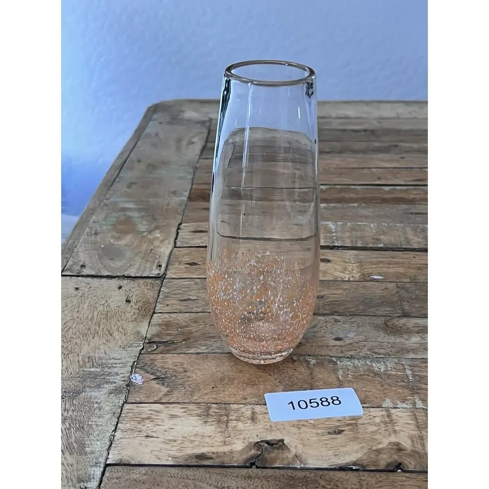 Art Glass Hydroponic Vase Clear Orange & White Speckled Gradient